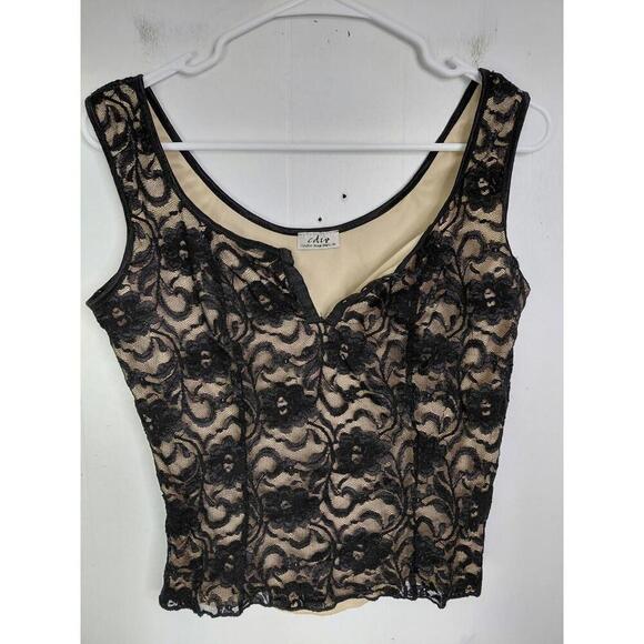 Tops - Vintage Top Womens Large Floral Mesh Lace Overlay Y2K Sexy Retro CDW USA Made